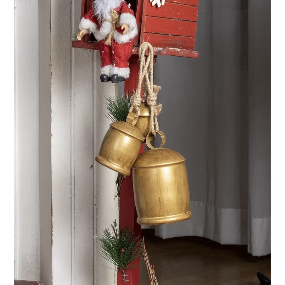 Rustic Metal Christmas Bells Set of 3 Farmhouse Hanging Door Tree Decor - Picture 7 of 8